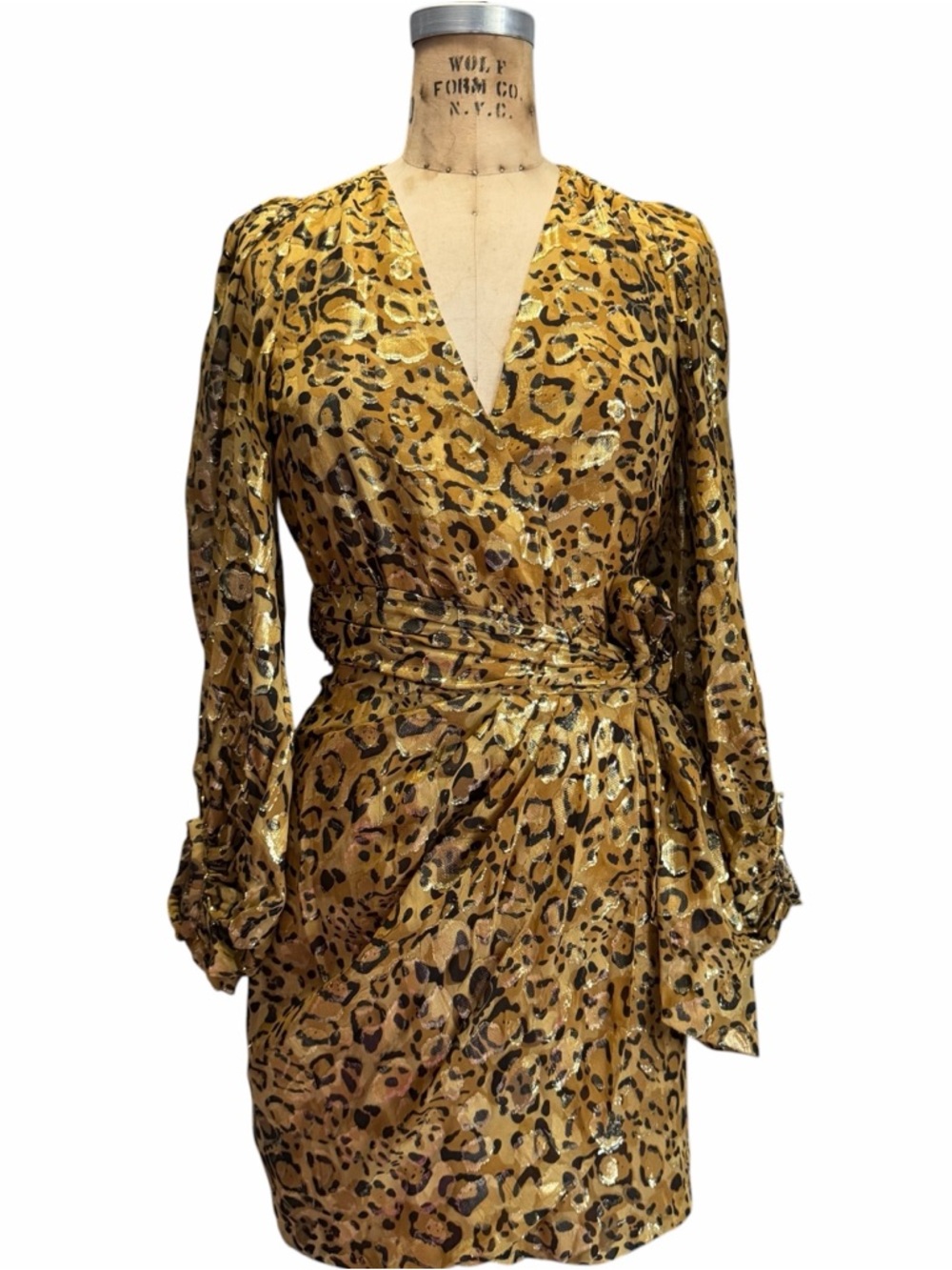 Ba&sh Leopard Print Silk- Blend Ginger Metallic Wrap Dress Size XS